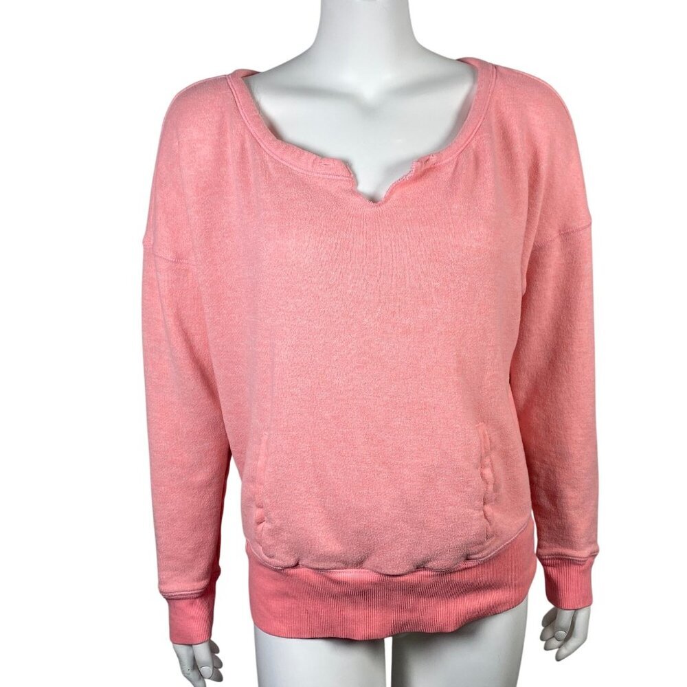 Aerie Notch Neck Sweatshirt Womens L Relaxed Fit Lightweight Long Sleeve Pink